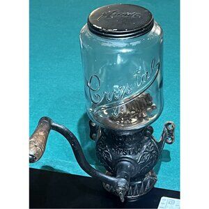 1920s Antique Arcade Crystal #3 CAST IRON Wall Mount Coffee Grinder W/ Lid